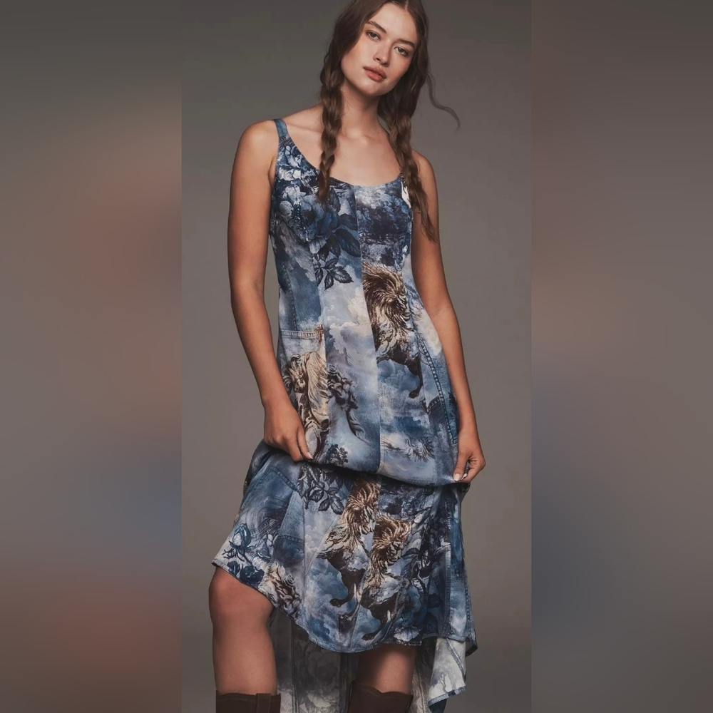 Anthropologie Watercolor Floral Artistic Boho Midi Dress - Picture 2 of 5